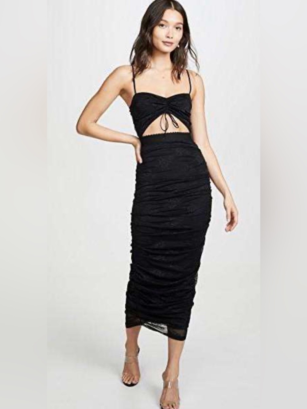 For love & lemons Women's Black Ruched Two-Piece Midi Dress in-good condition